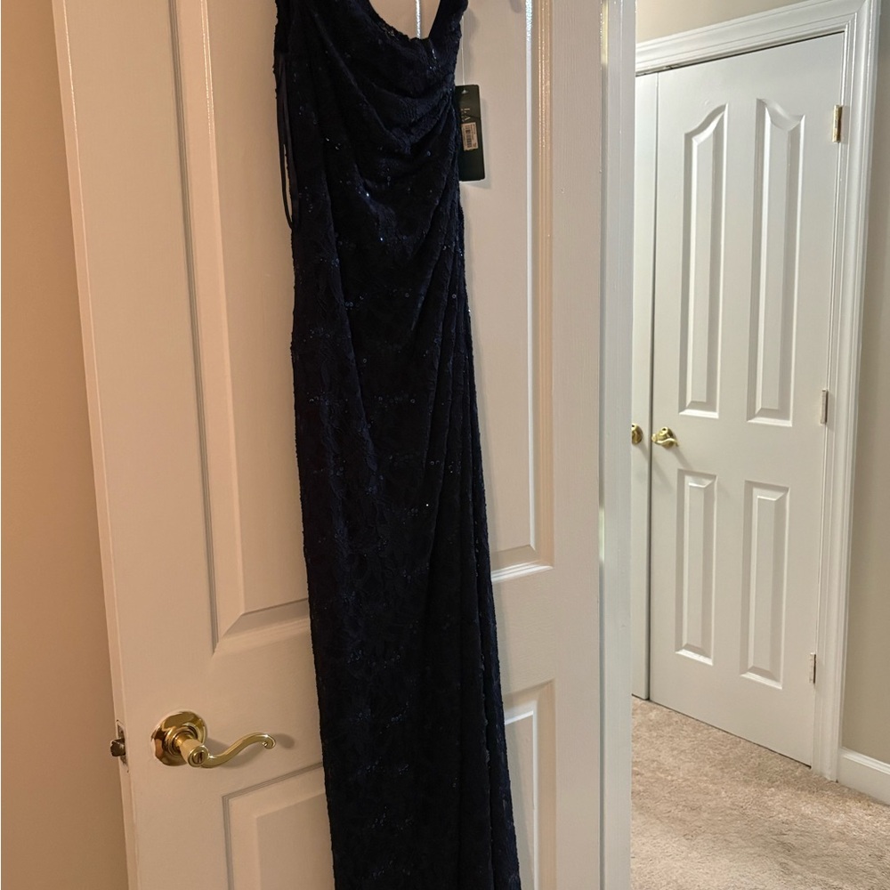 Lauren Ralph Lauren One Shoulder Navy Dress